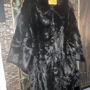 Lanvin Fourrure River 2007 Shiny Goat  Fur Coat with Mink Collar Black Italy 42